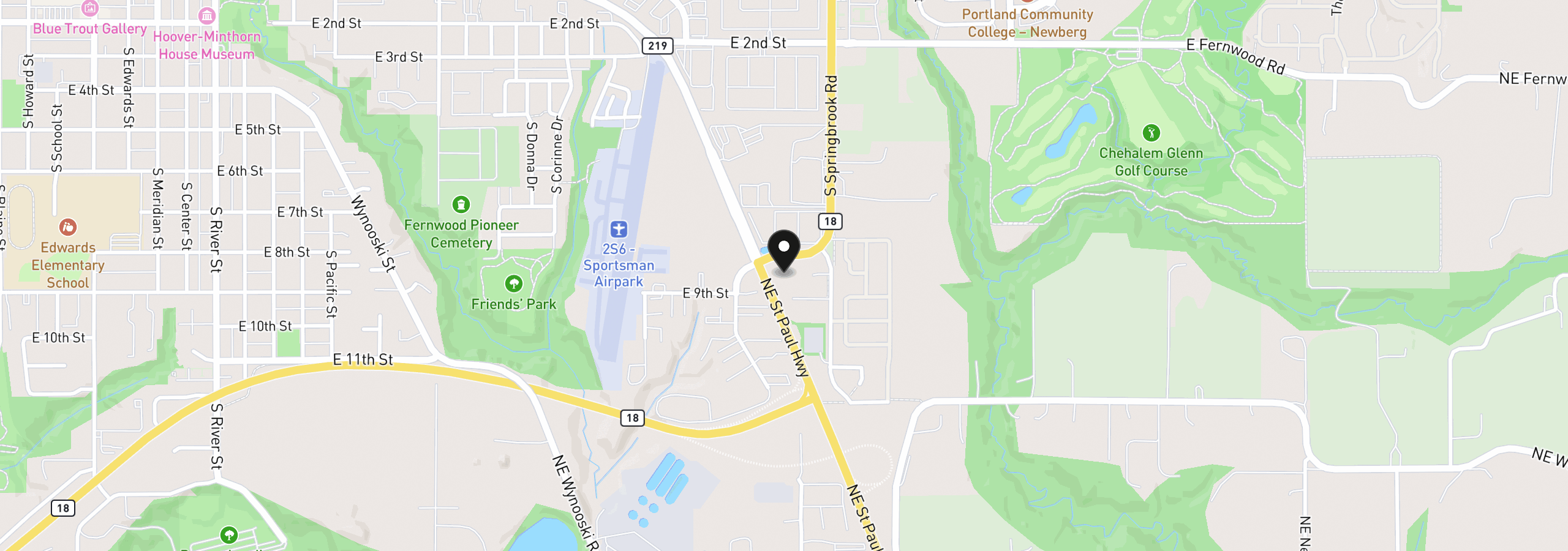 Map showing the location of 832 Wilsonville Rd, Newberg, OR 97132