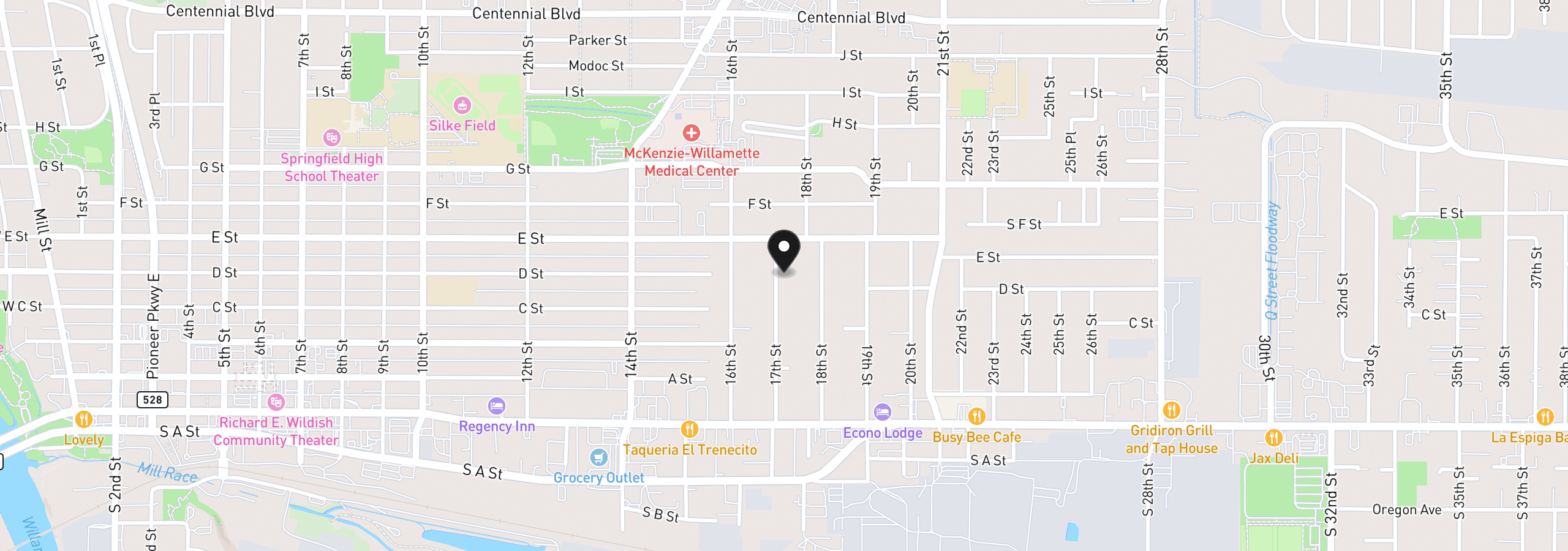 Map showing the location of 507 17th St, Springfield, OR 97477
