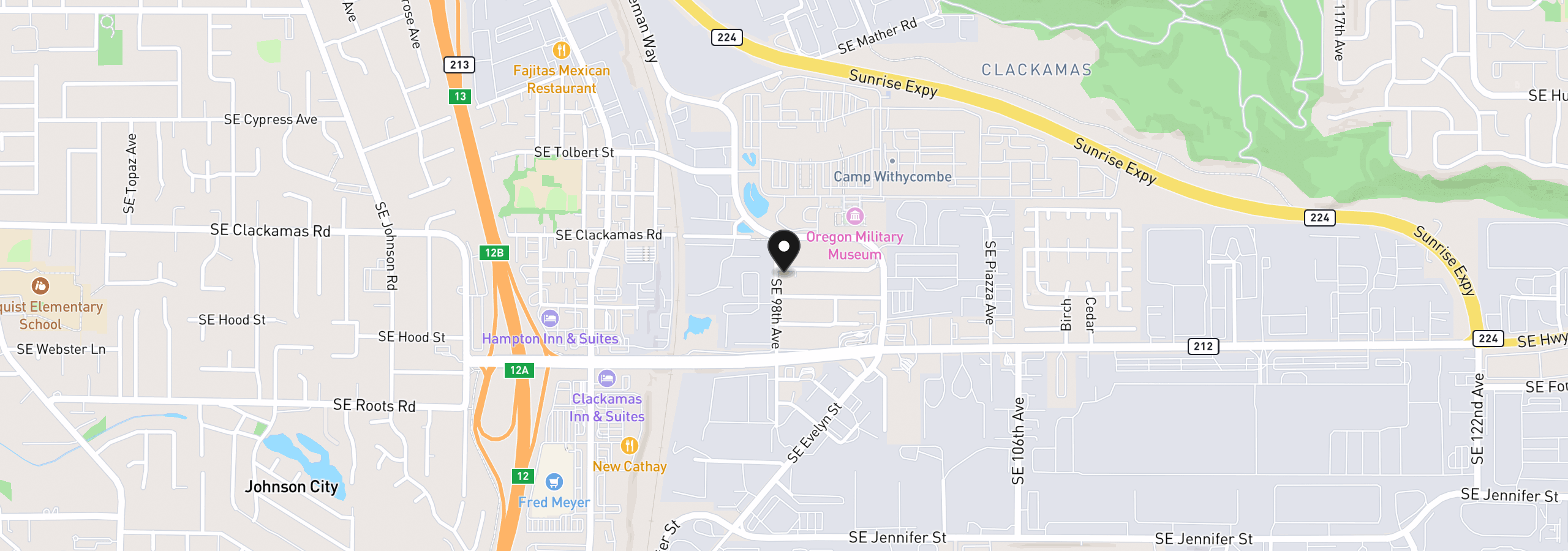 Map showing the location of 15698 SE 98th Ave, Clackamas, OR 97015