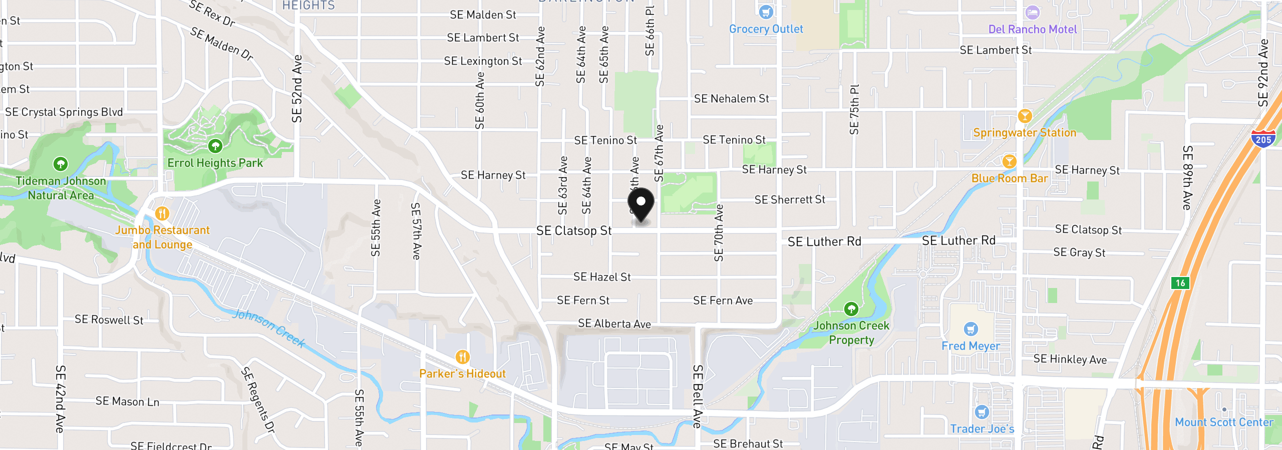 Map showing the location of 8540 SE 66th Ave, Portland, OR 97206
