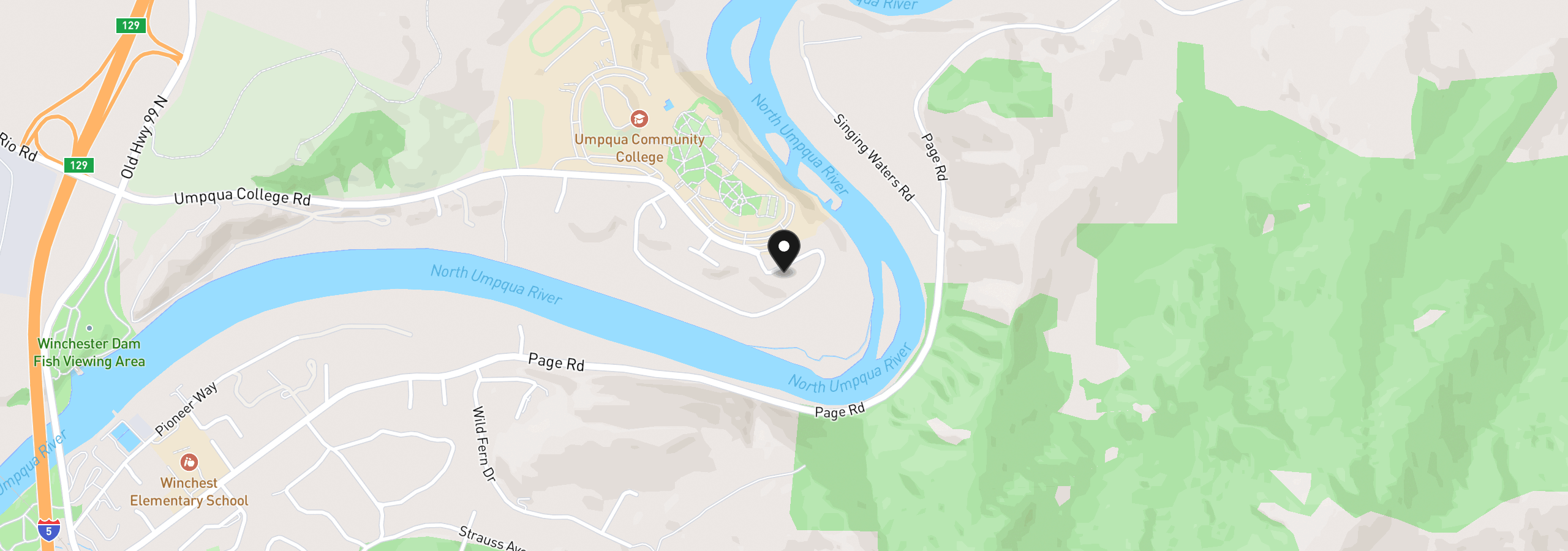 Map showing the location of 21 N River Dr, Roseburg, OR 97470