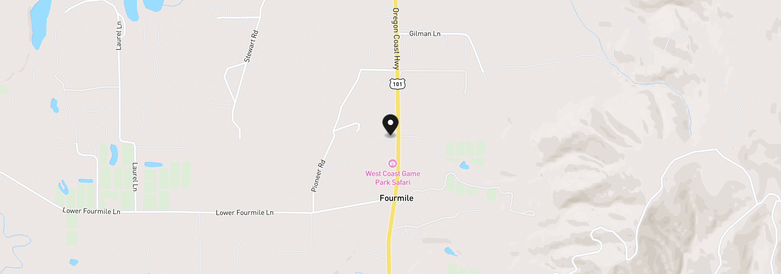 Map showing the location of 46963 Highway 101, Bandon, OR 97411