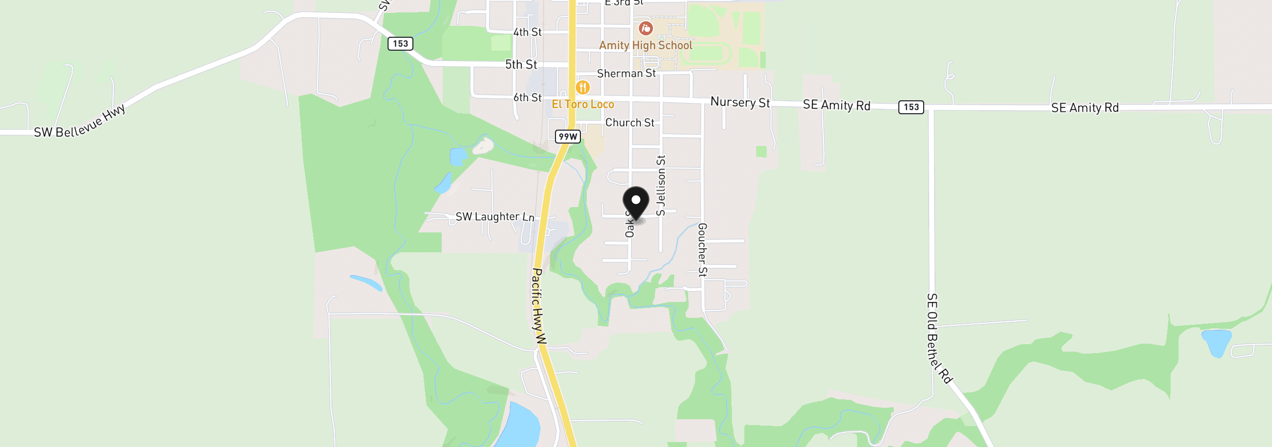 Map showing the location of 1203 Oak St, Amity, OR 97101