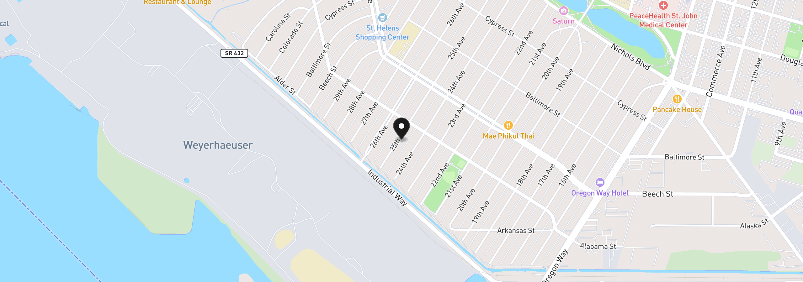 Map showing the location of 268 25th Ave, Longview, Wa 98632