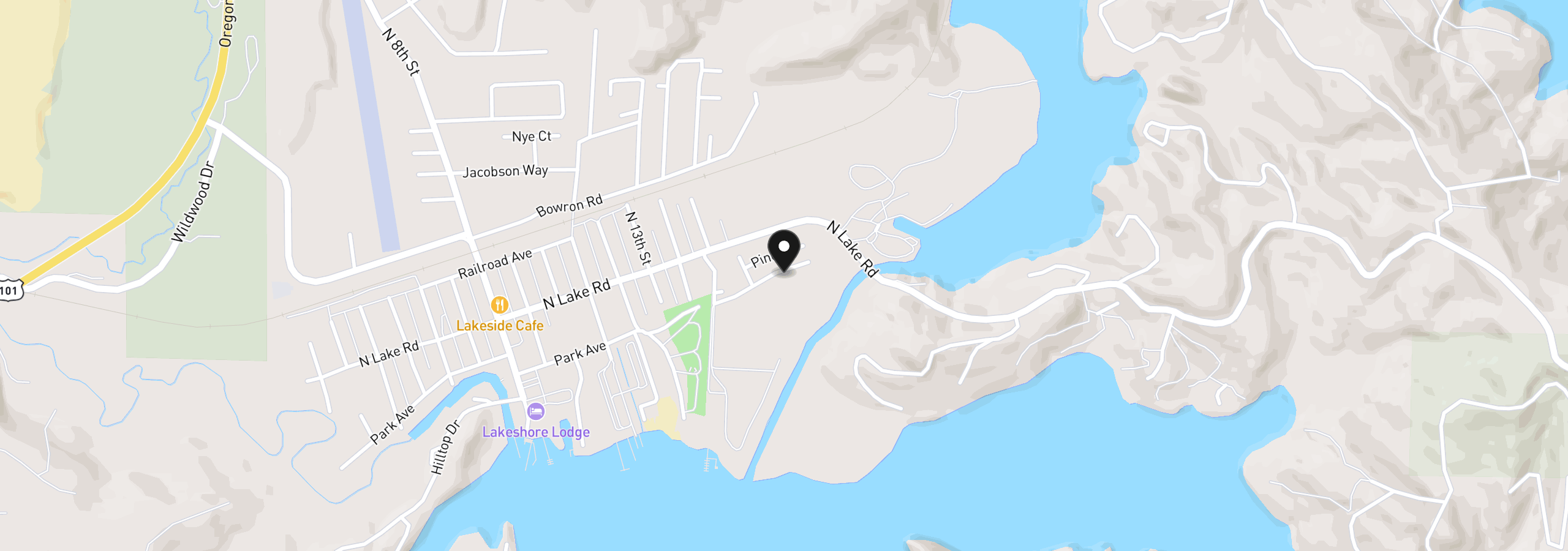 Map showing the location of 12 Pond Ln, Lakeside, OR 97449