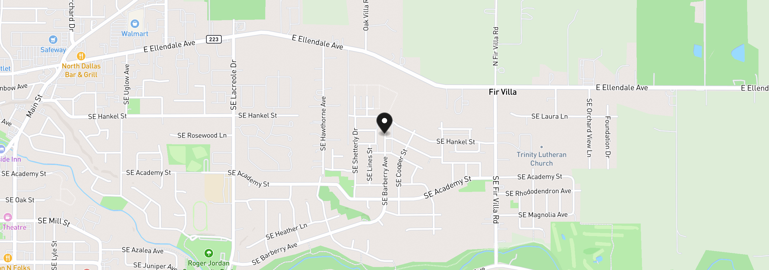Map showing the location of 1636 SE Barberry Ave, Dallas, OR 97338
