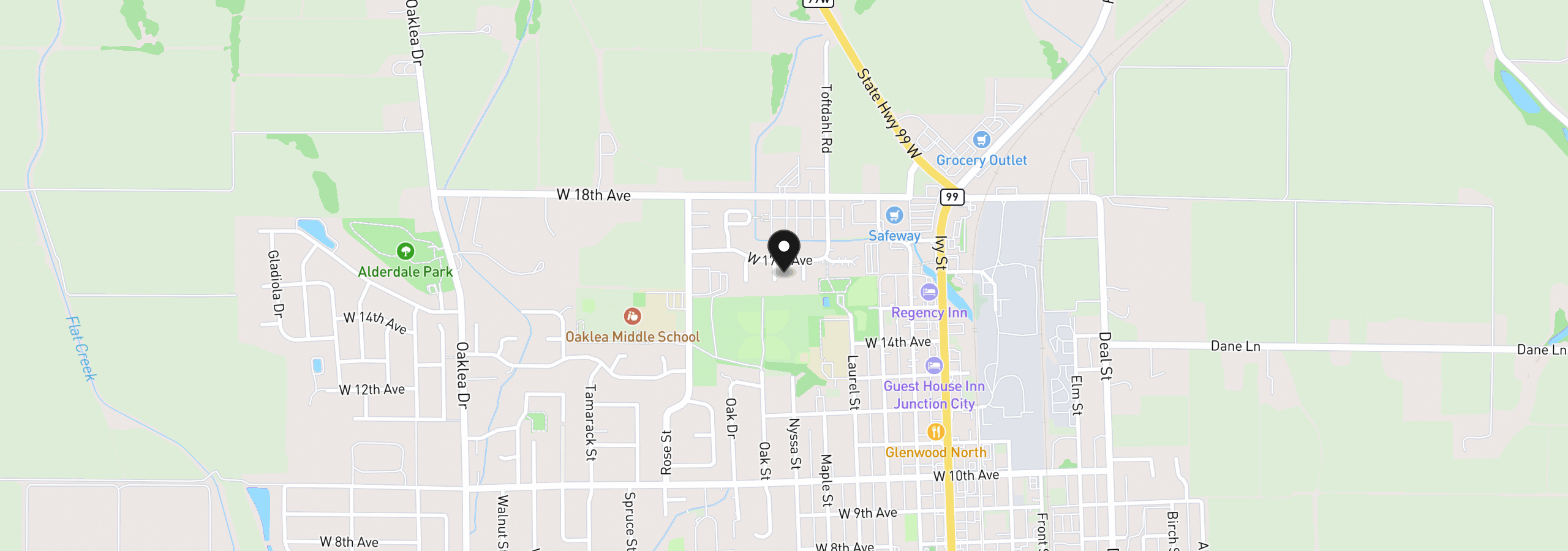 Map showing the location of 953 W 17Th Ave, Junction City, OR 97448