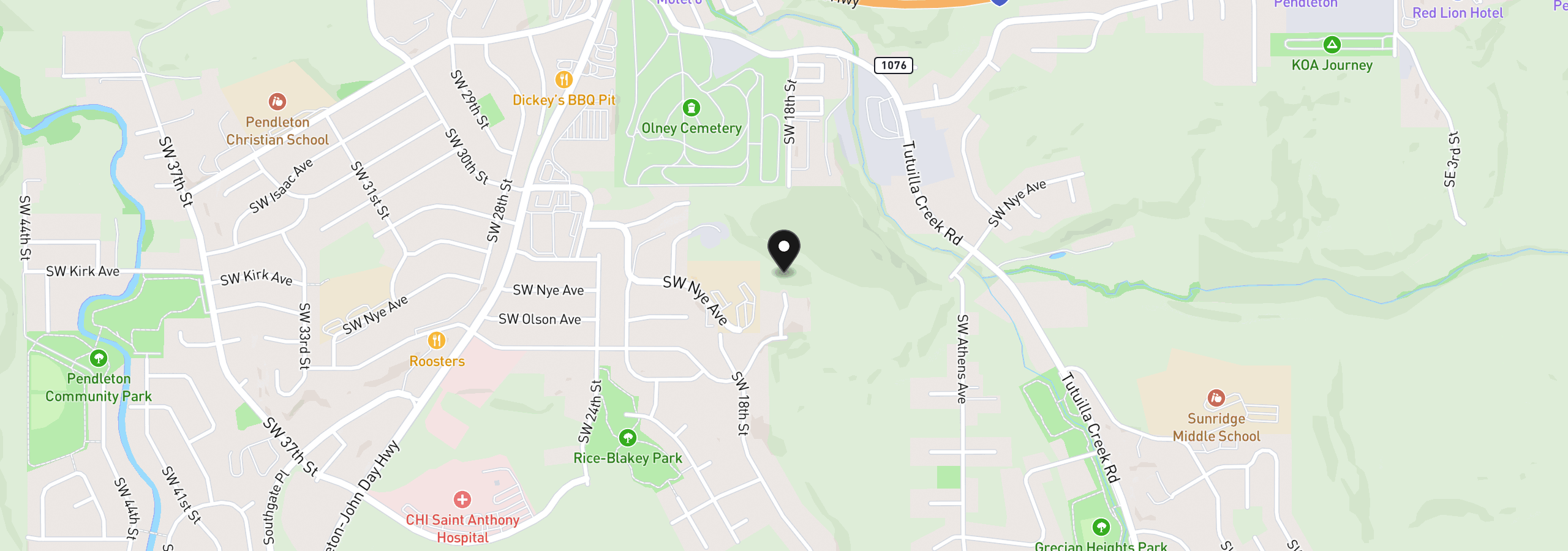 Map showing the location of 1213 SW 17th Pl, Pendleton, OR 97801