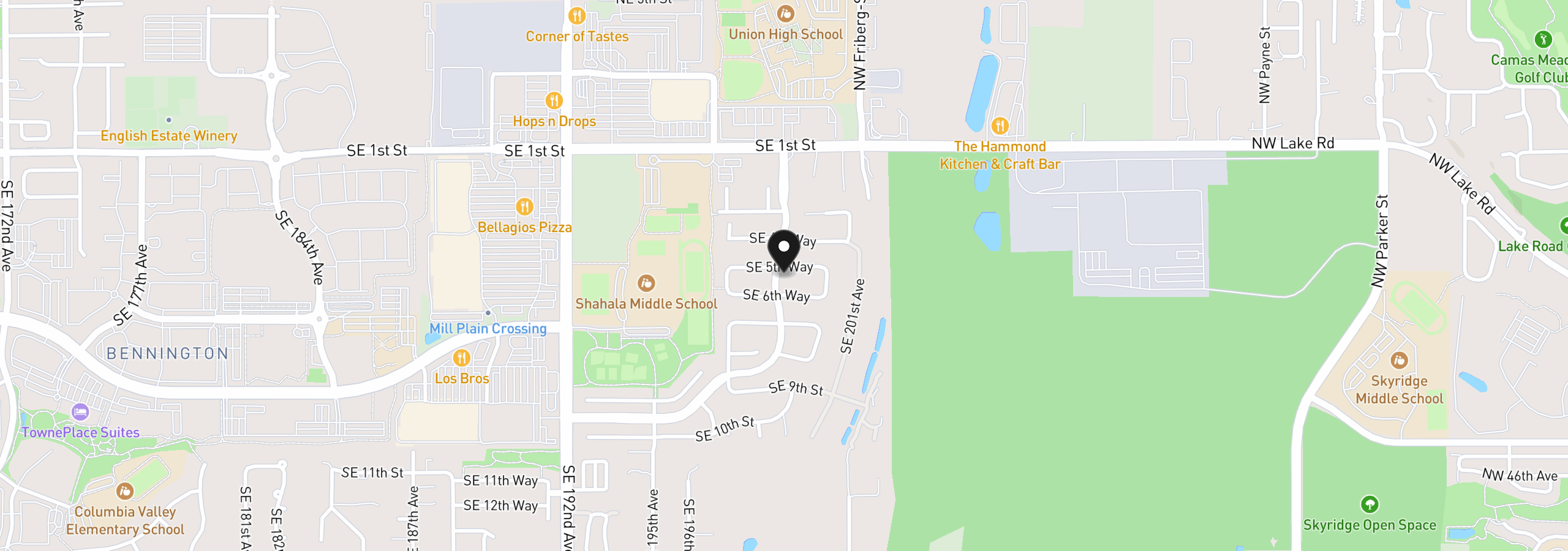 Map showing the location of 19901 SE 5th Way, Camas, Wa 98607