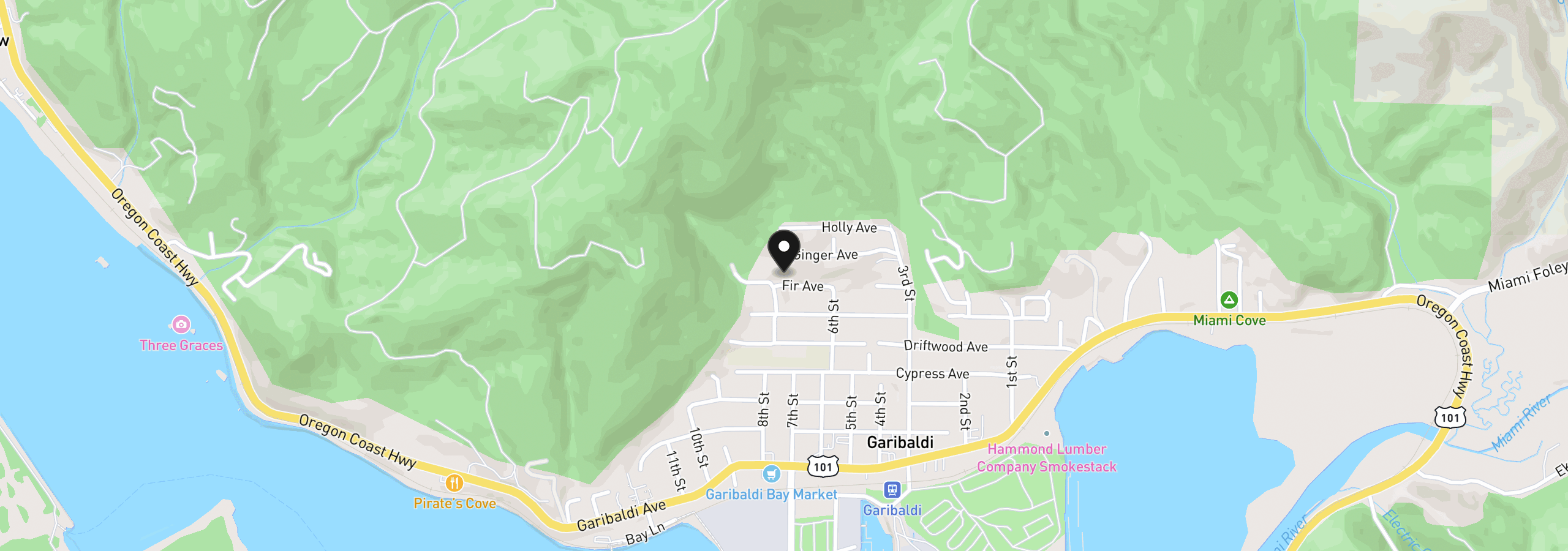 Map showing the location of Vl1504 Fir Ave, Garibaldi, OR 97118