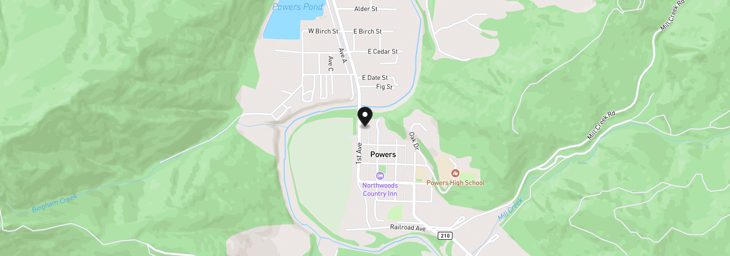 Map showing the location of 680 1st Ave, Powers, OR 97466
