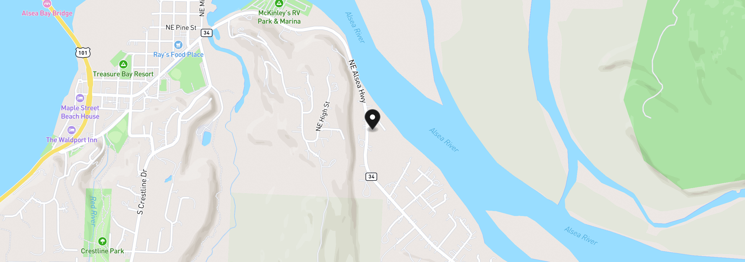 Map showing the location of SE Medowlark Ln, Waldport, OR 97394