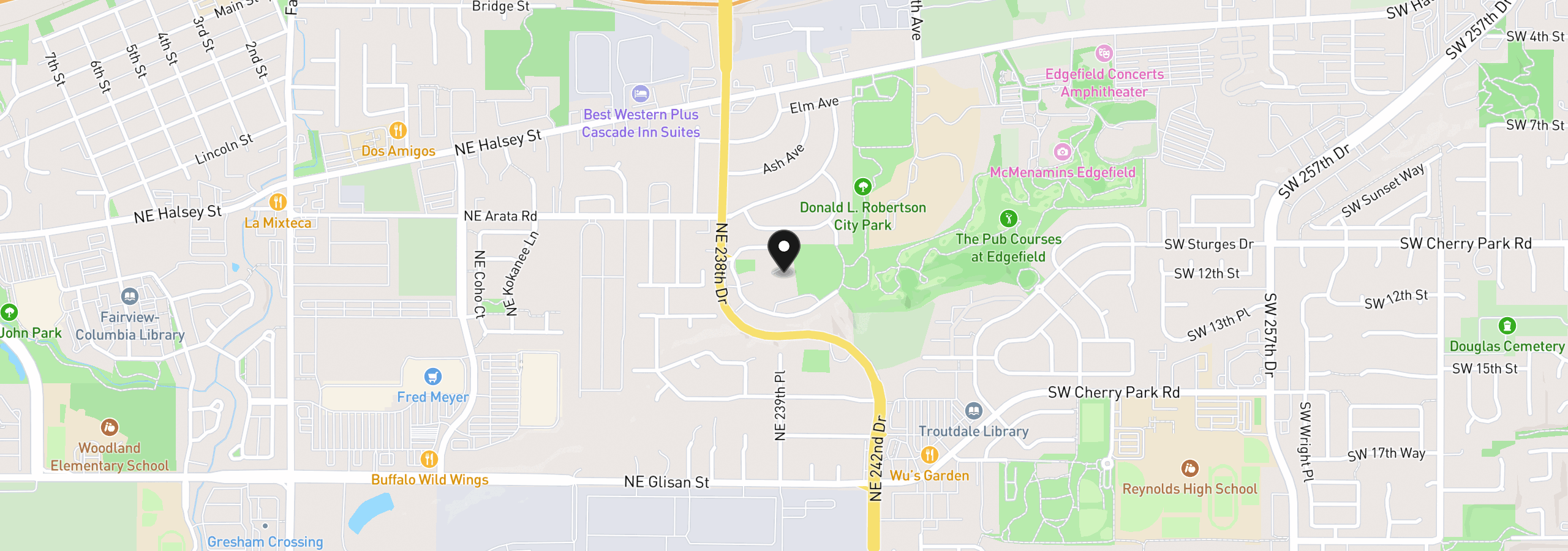 Map showing the location of 23956 NE Poplar Ct, Wood Village, OR 97060