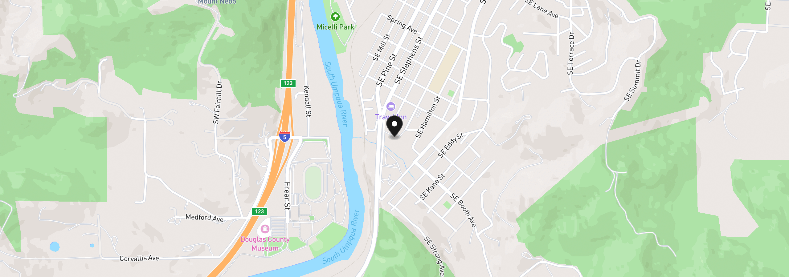 Map showing the location of 1772 SE Jackson St, Roseburg, OR 97470