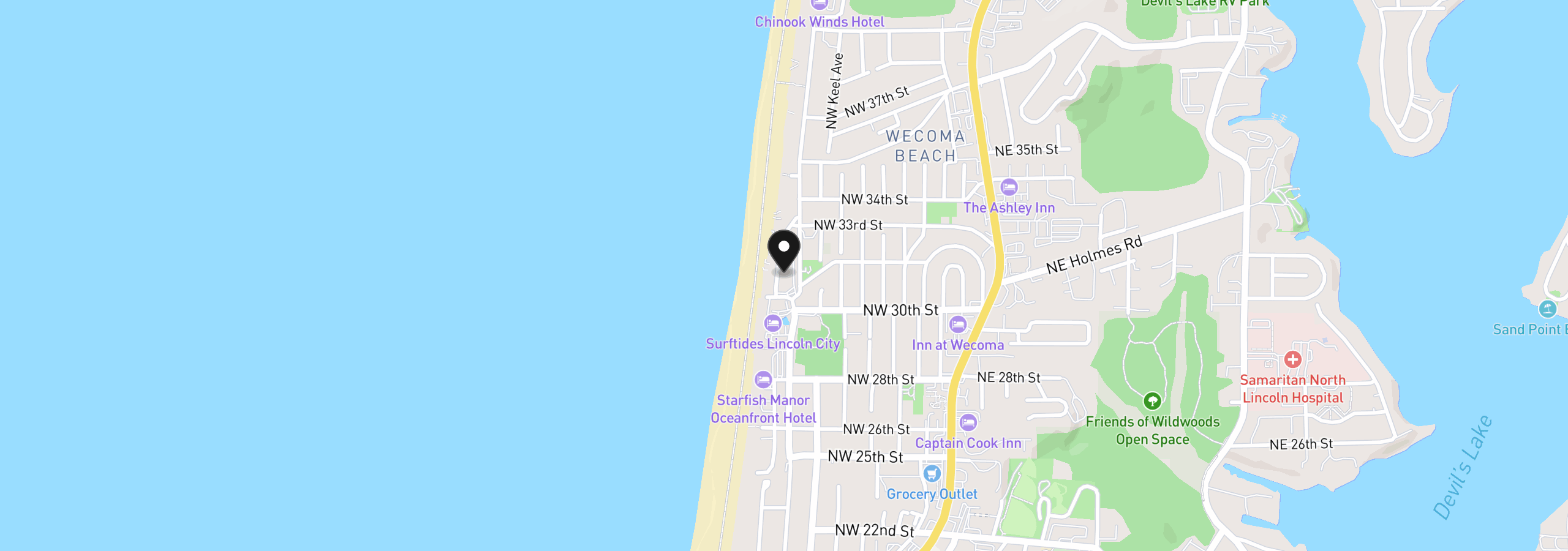 Map showing the location of 1415 NW 31st Pl 166, Lincoln City, OR 97367