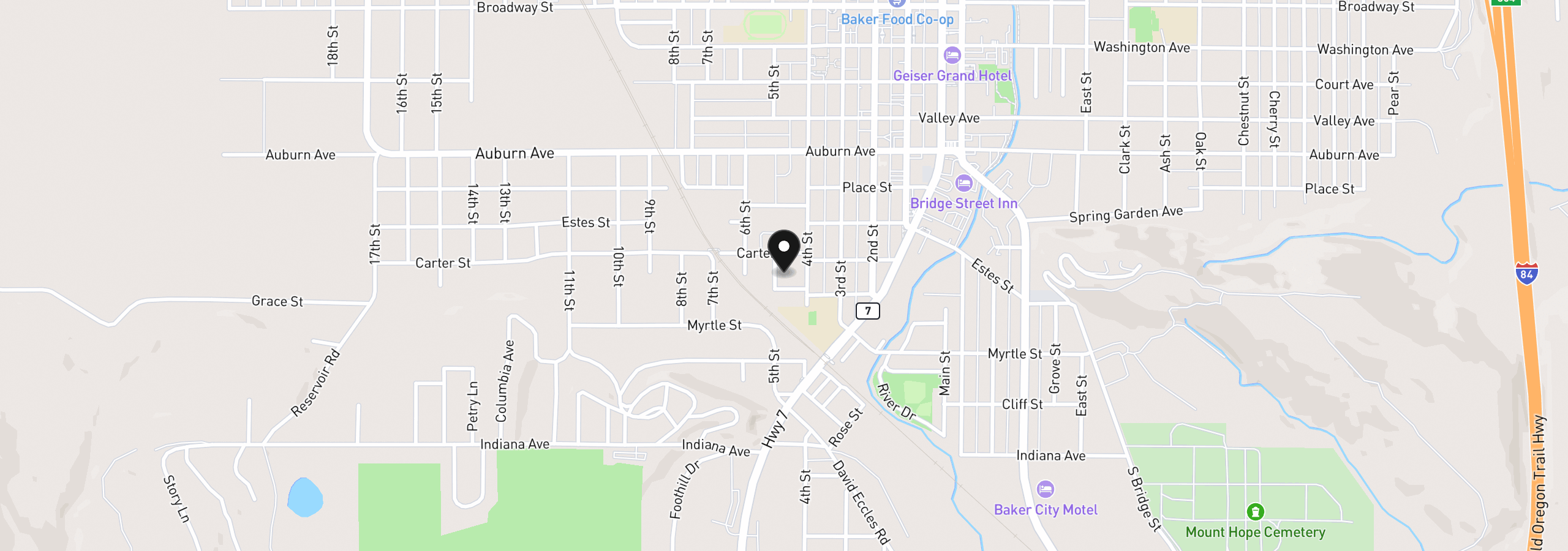 Map showing the location of 1350 5th St, Baker City, OR 97814