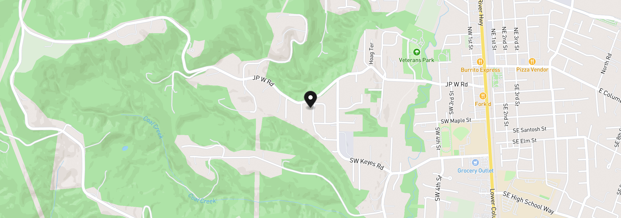 Map showing the location of 32730 SW Huser Ln, Scappoose, OR 97056
