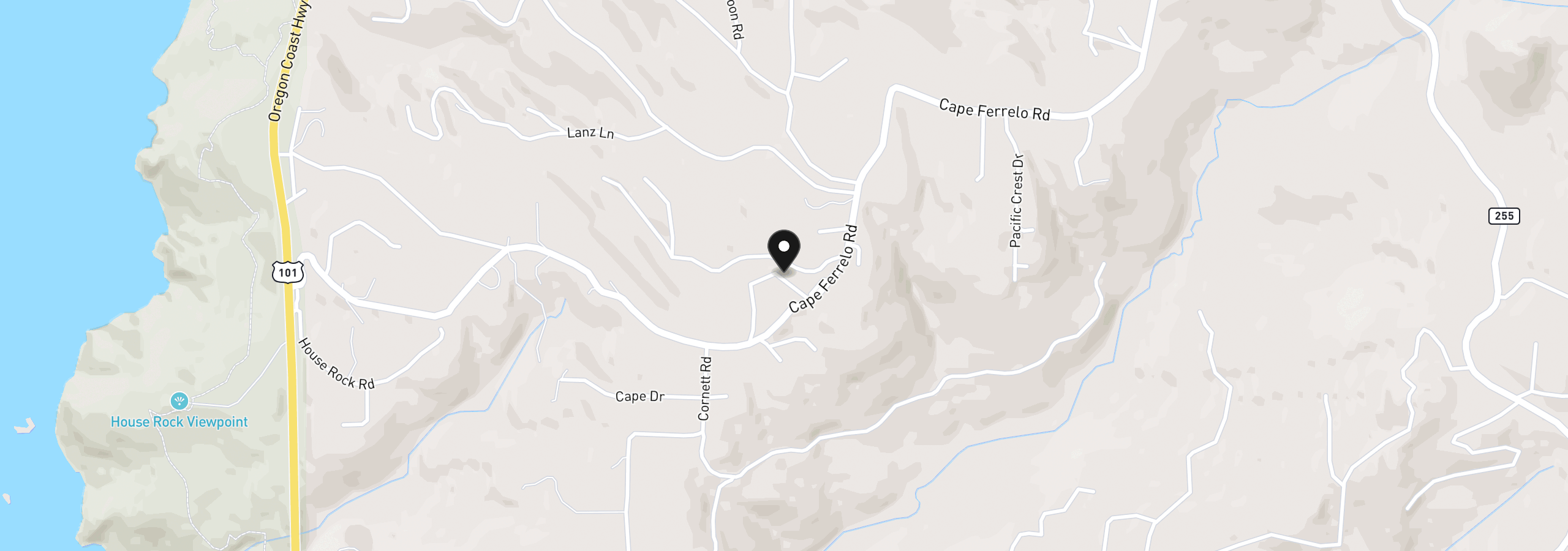 Map showing the location of 96104 Cape Ferrelo Rd, Brookings, OR 97415