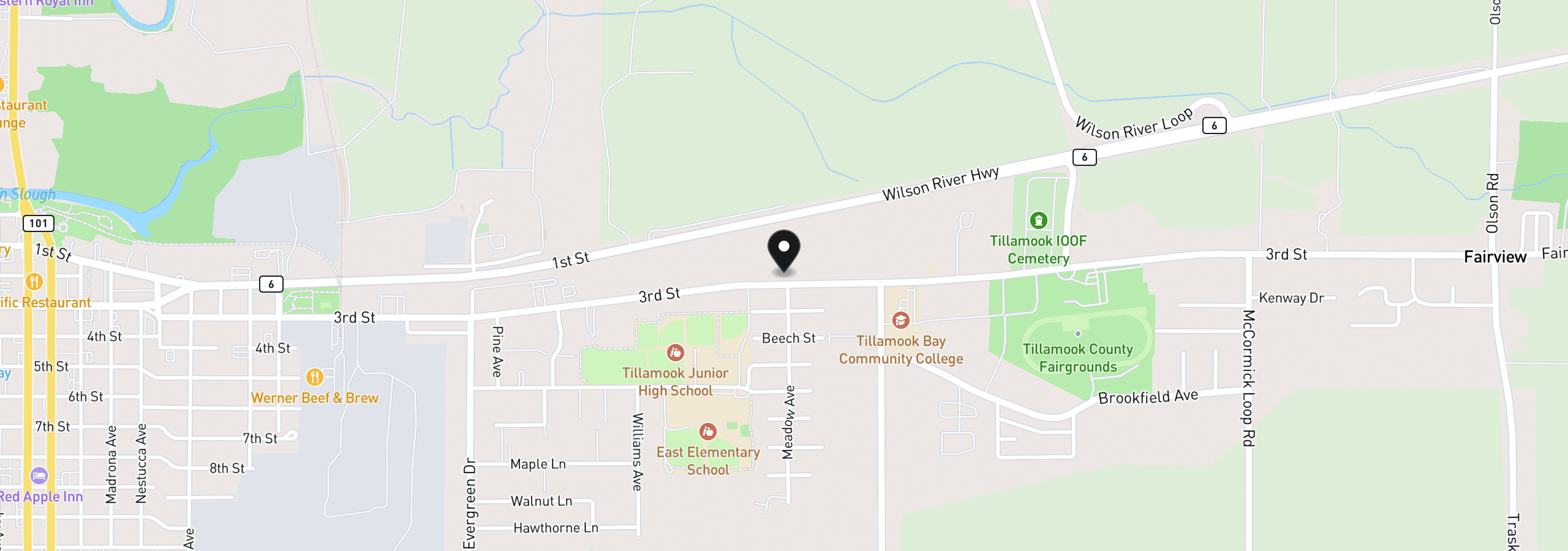 Map showing the location of 4104 3rd St, Tillamook, OR 97141