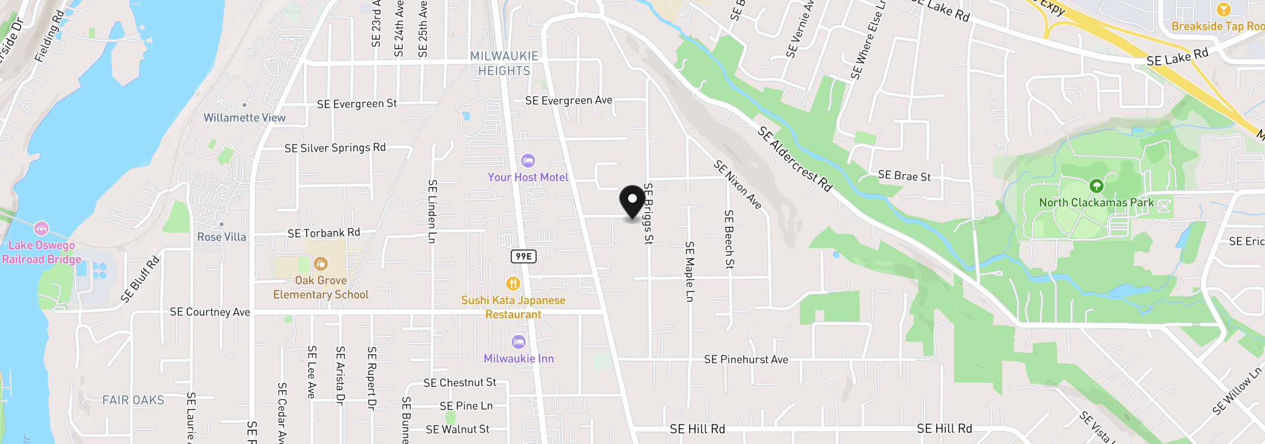 Map showing the location of 3396 SE Loeffelman Rd, Milwaukie, OR 97222