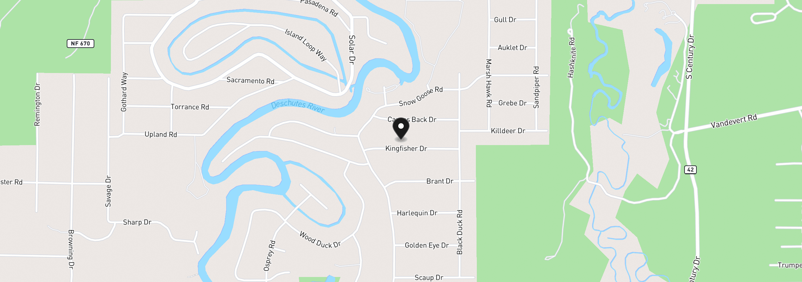 Map showing the location of 17284 Kingfisher Dr, Bend, OR 97707