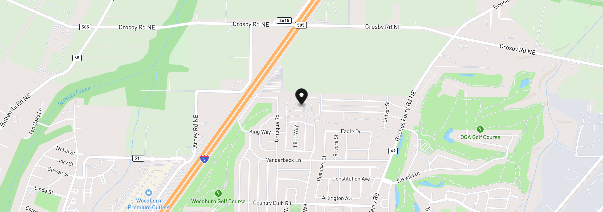 Map showing the location of 1999 Jansen Way 41, Woodburn, OR 97071