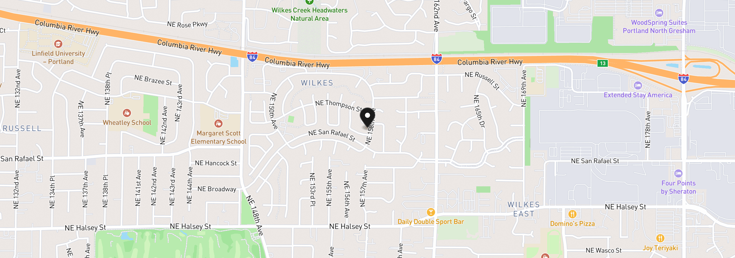 Map showing the location of 2119 NE 158th Ave, Portland, OR 97230