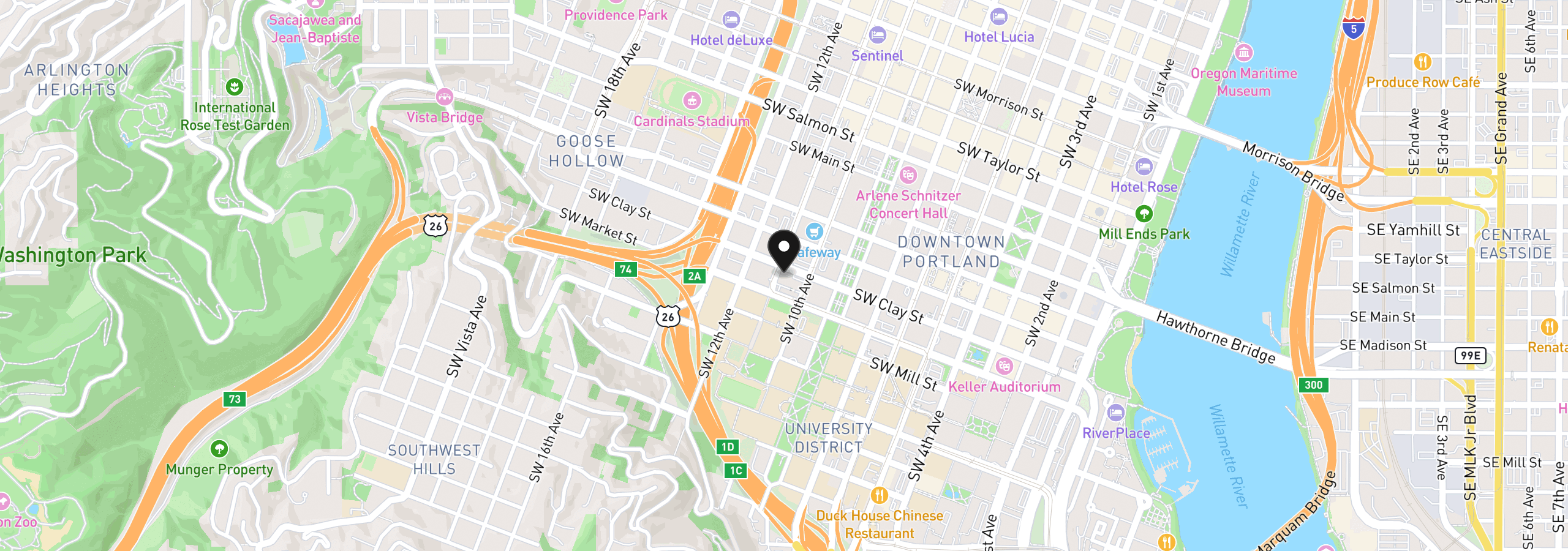 Map showing the location of 1500 SW 11th Ave 1503, Portland, OR 97201
