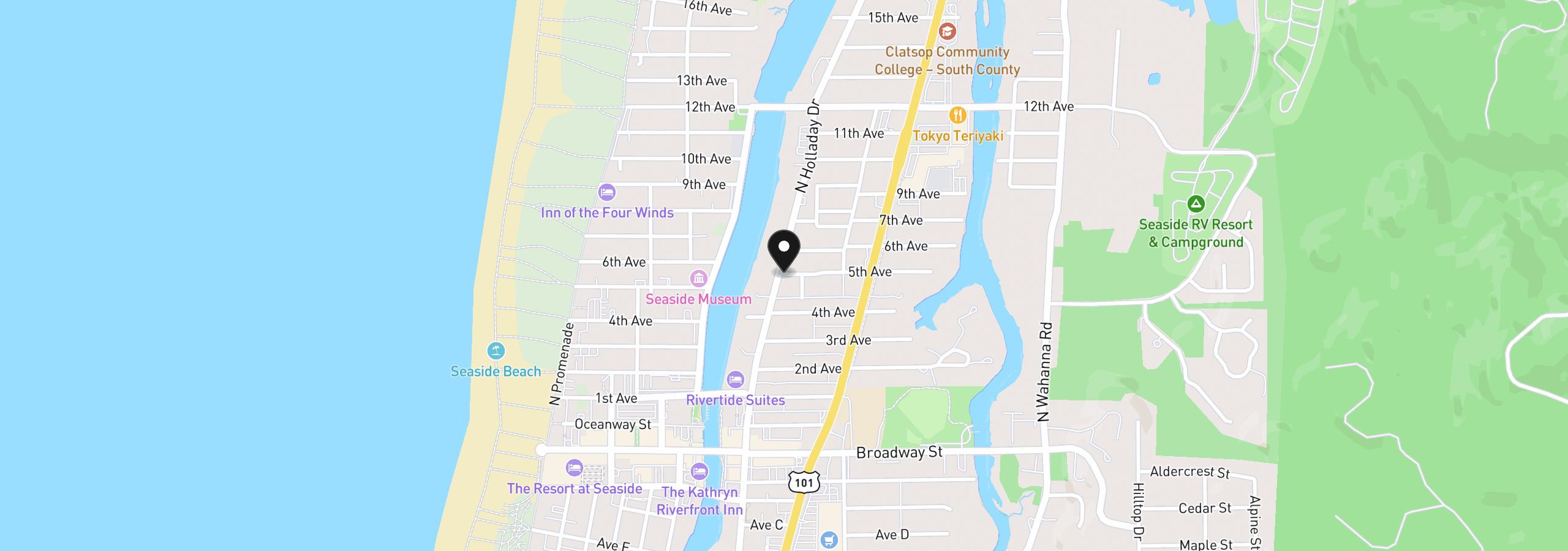 Map showing the location of 701 5th Ave, Gearhart, OR 97138
