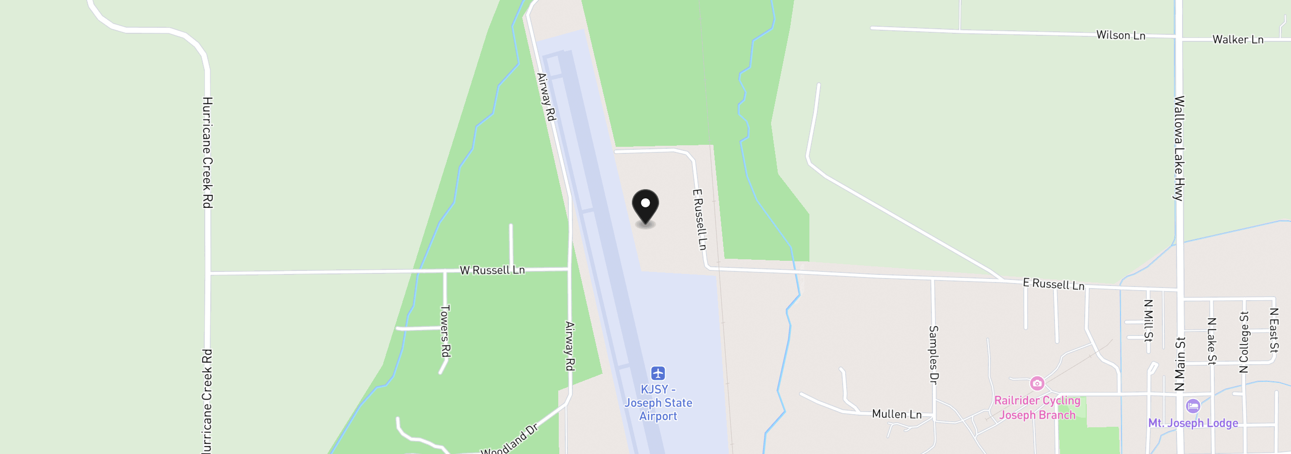 Map showing the location of 83456 Russell Ln, Joseph, OR 97846