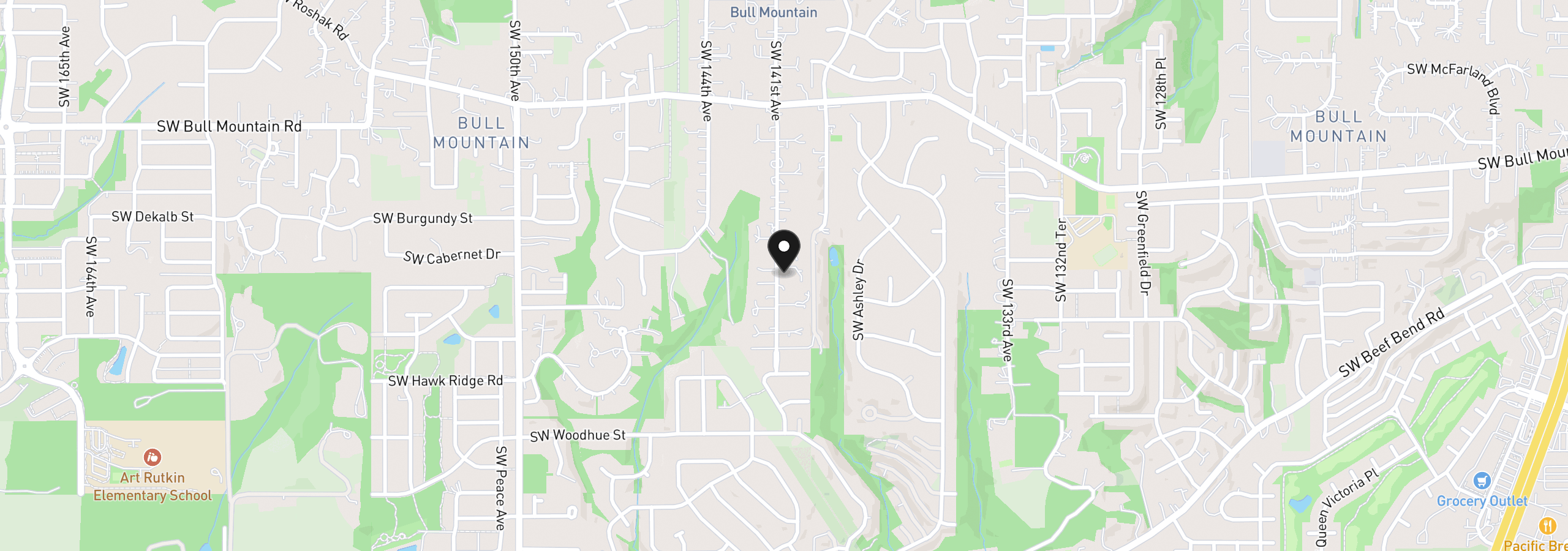 Map showing the location of 15016 SW 141st Ave, Tigard, OR 97224