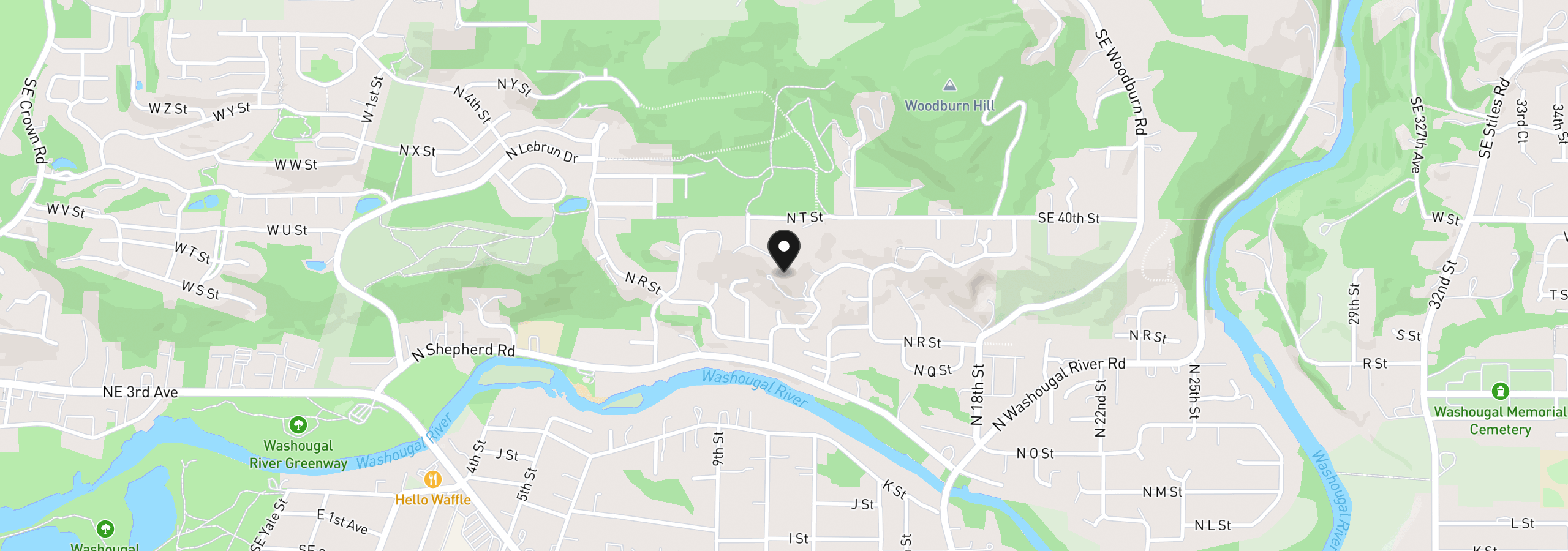 Map showing the location of 1929 N 10th St, Washougal, Wa 98671