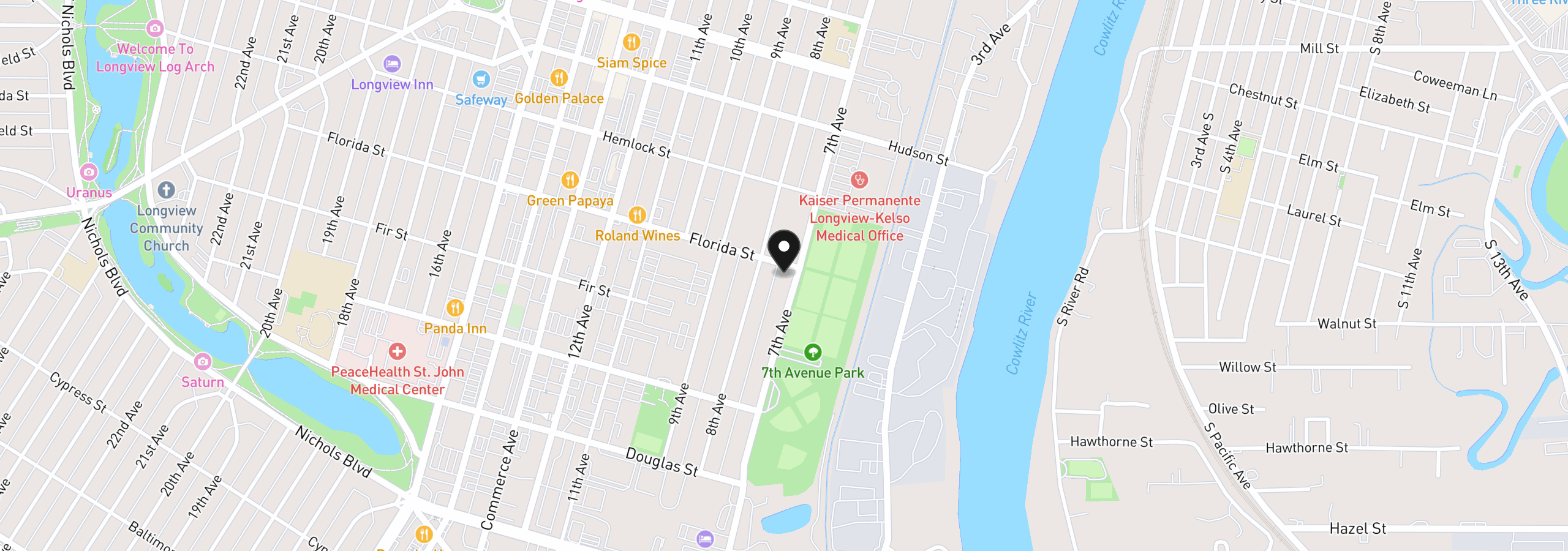Map showing the location of 1065 7th Ave, Longview, Wa 98632