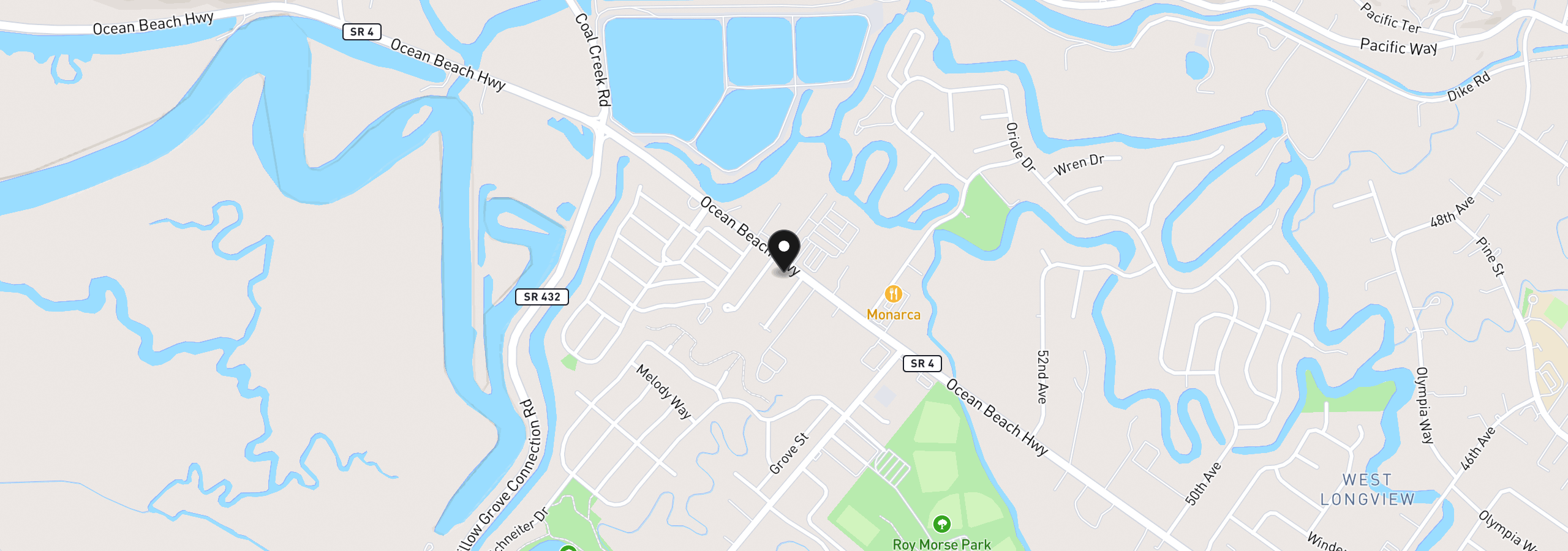 Map showing the location of 5735 Ocean Beach Hwy, Longview, Wa 98632
