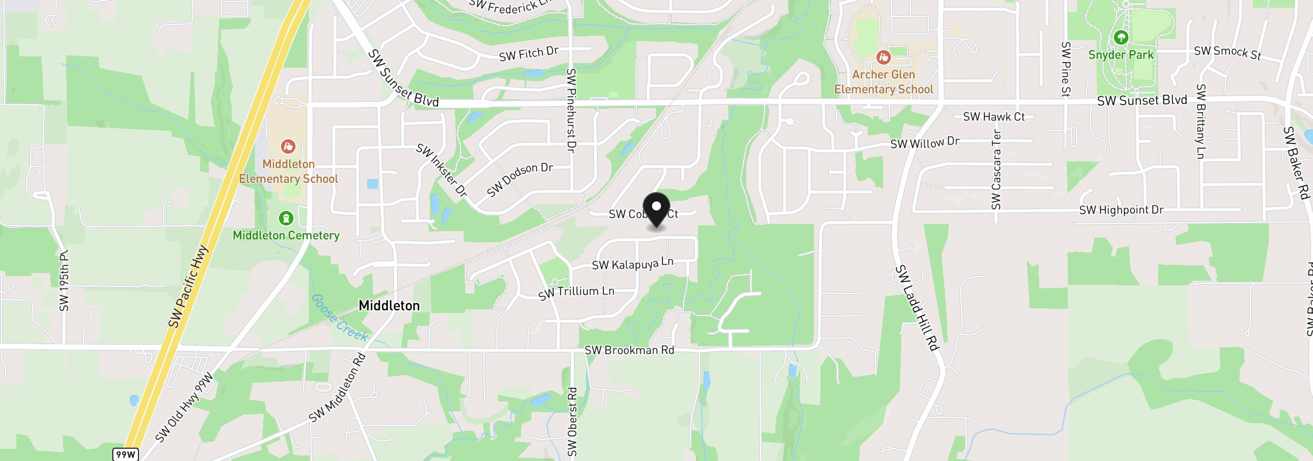 Map showing the location of 17181 SW Atfalati Ln, Sherwood, OR 97140