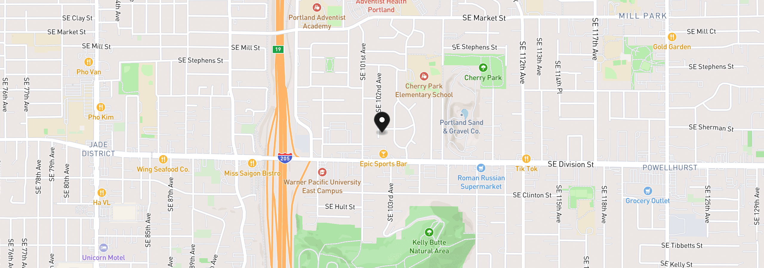 Map showing the location of 2324 SE 102nd Ave, Portland, OR 97216