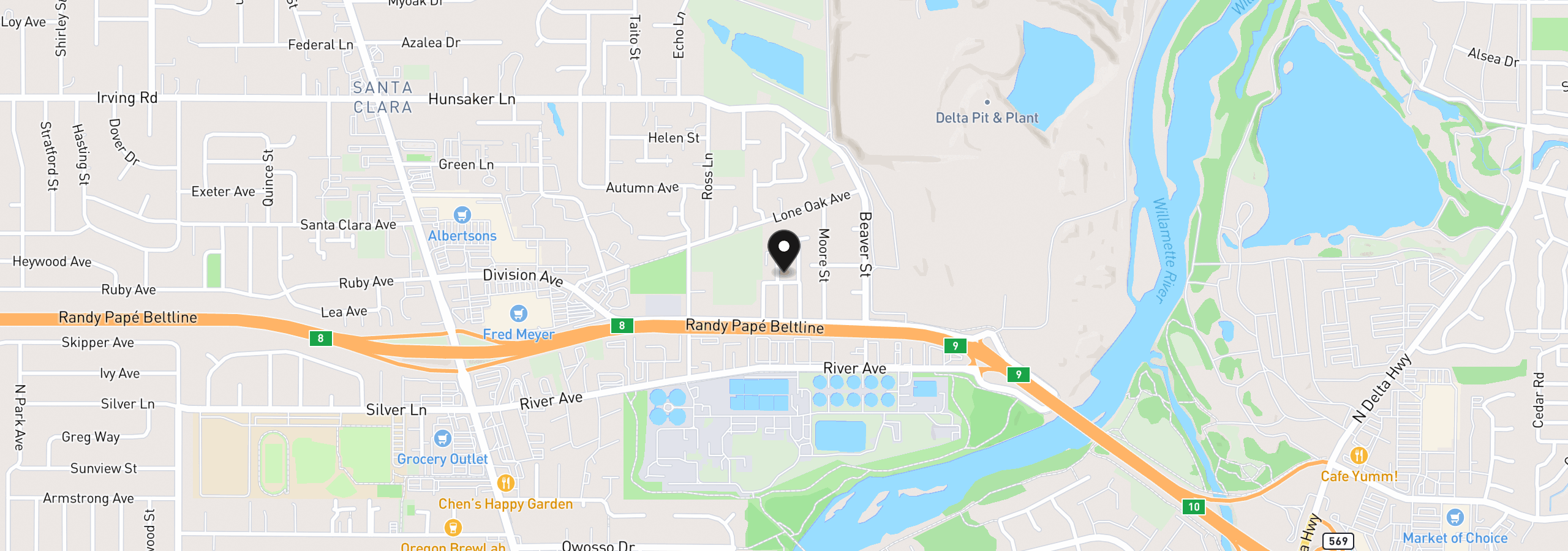 Map showing the location of 501 Division Ave 60, Eugene, OR 97404