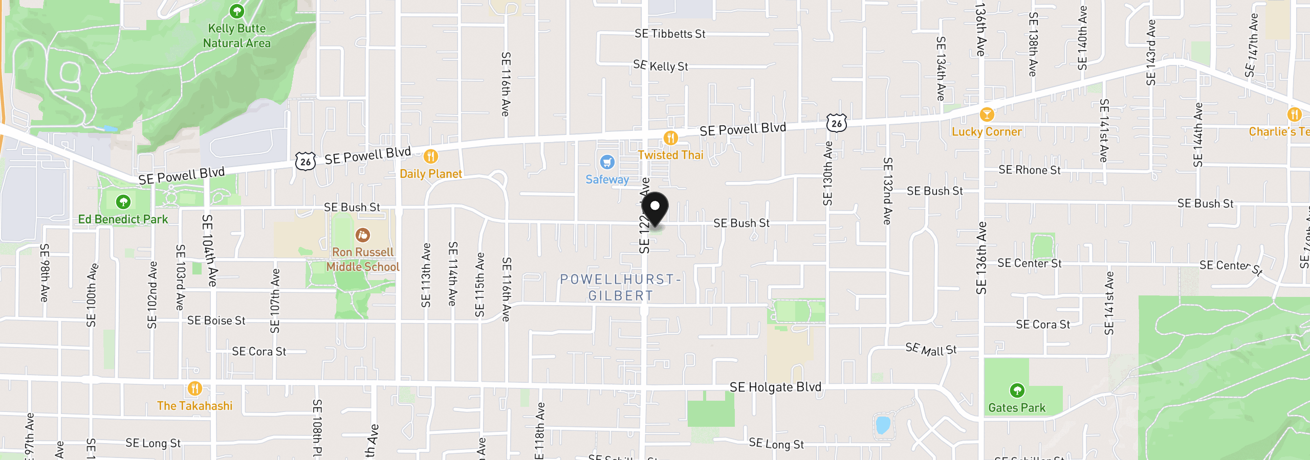 Map showing the location of 3810 SE 122nd Ave, Portland, OR 97236