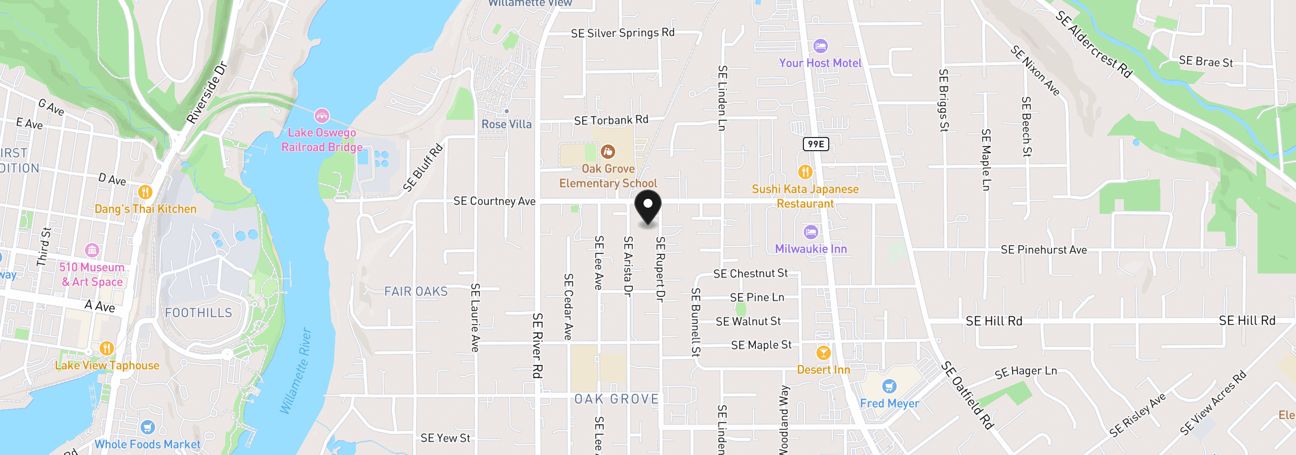 Map showing the location of 14005 SE Rupert Dr, Milwaukie, OR 97267