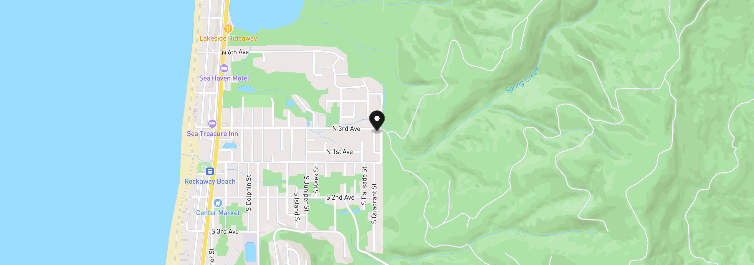 Map showing the location of 291 N Palisade St, Rockaway Beach, OR 97136