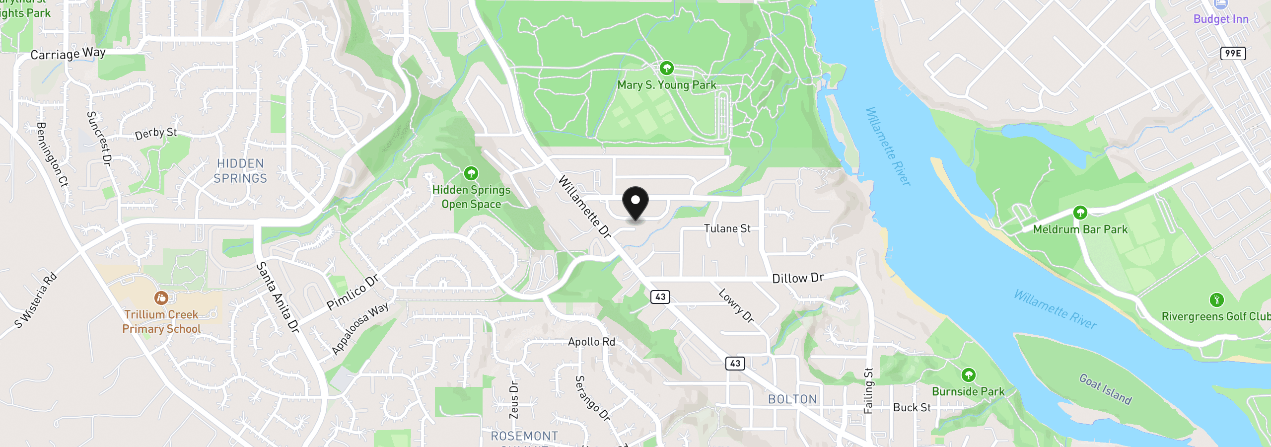 Map showing the location of 2800 Rainier Pl, West Linn, OR 97068
