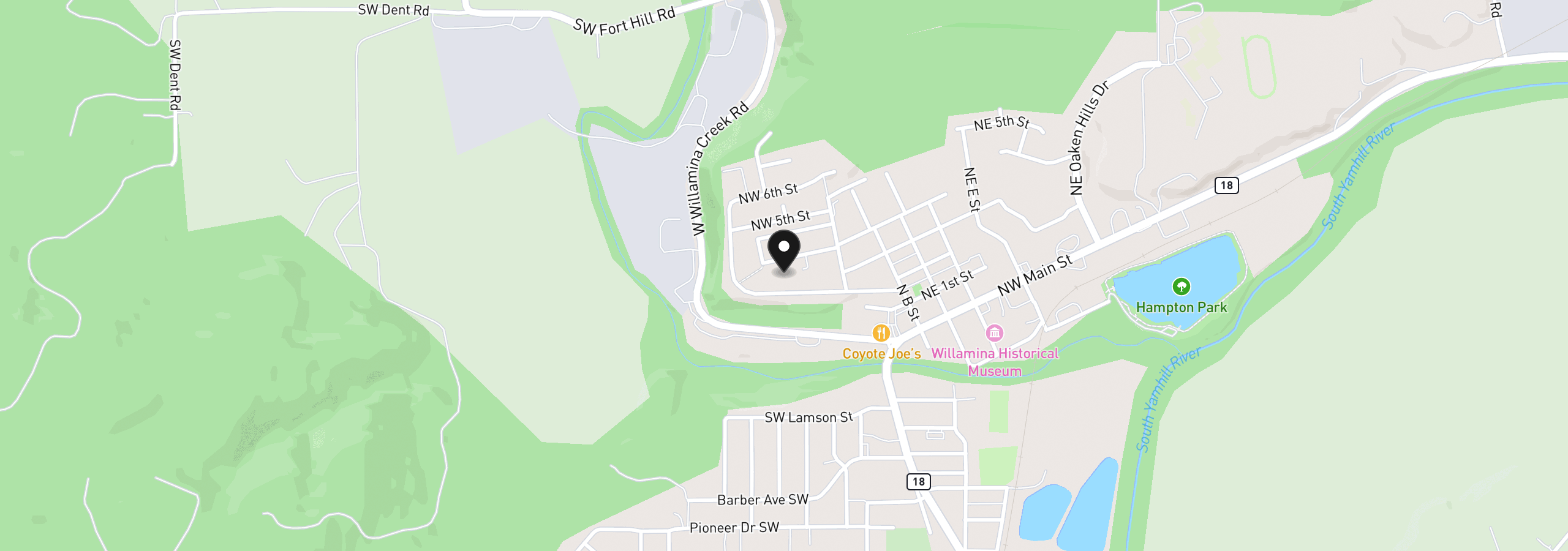 Map showing the location of 360 NW Willamina Dr, Willamina, OR 97396