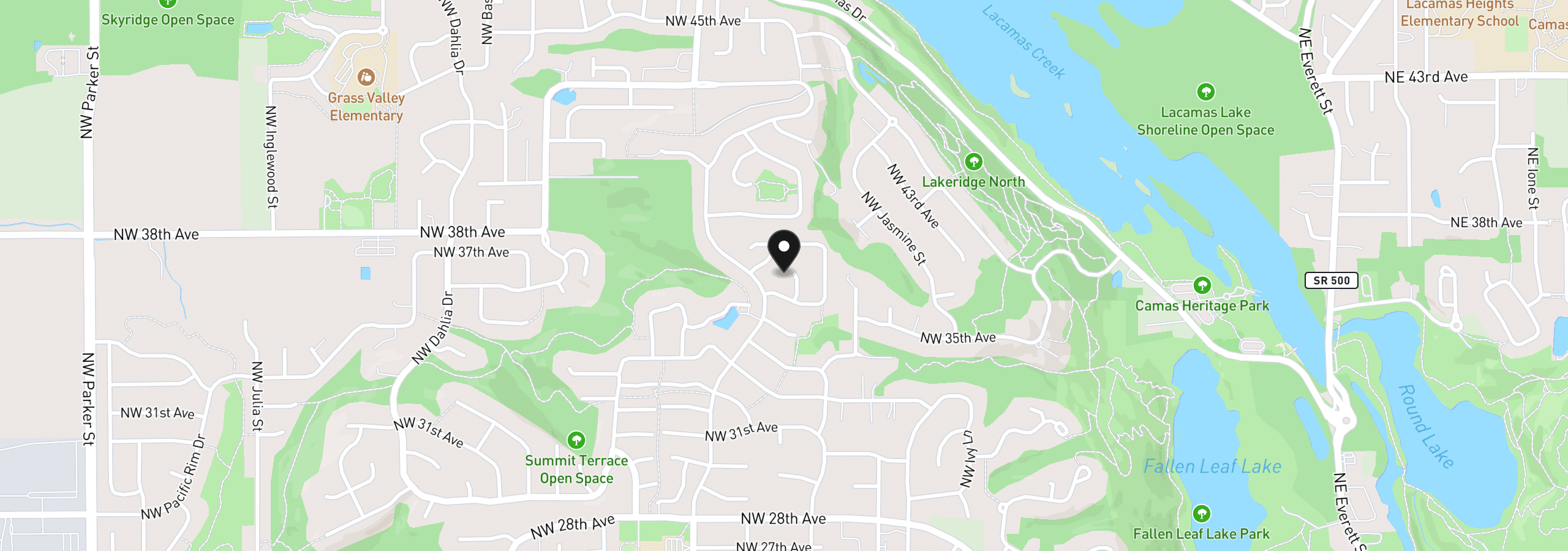 Map showing the location of 3603 NW Oregon Ct, Camas, Wa 98607