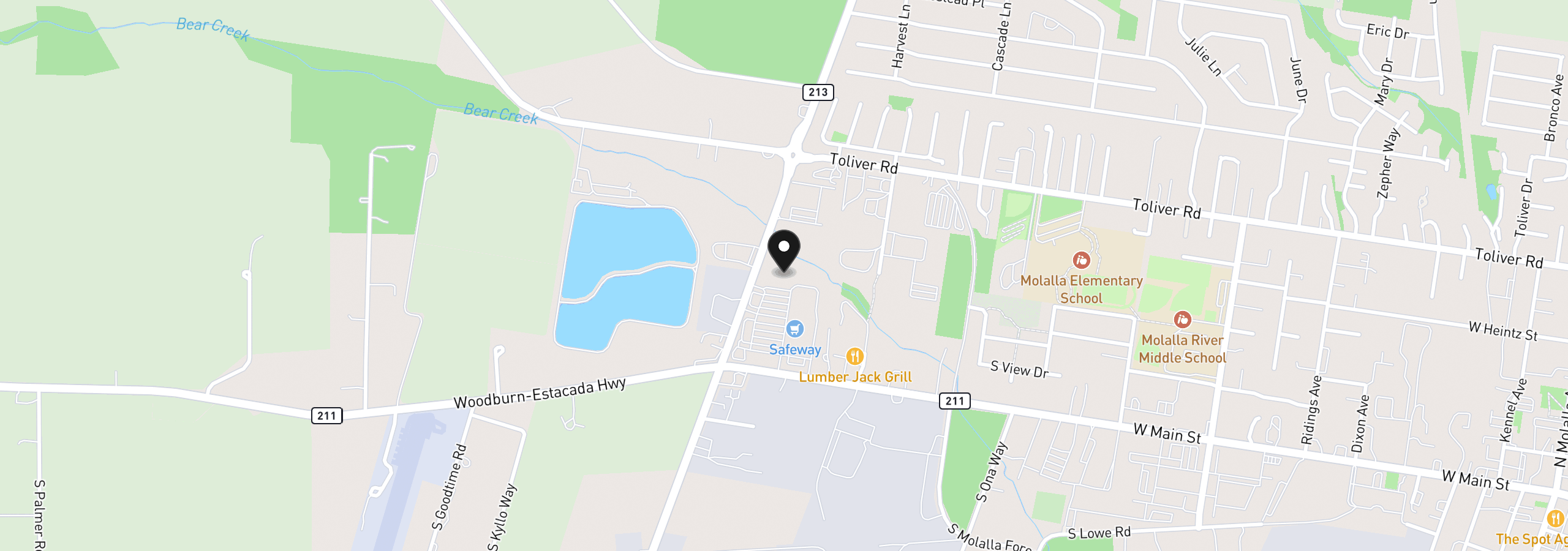 Map showing the location of 31430 S Highway 213, Molalla, OR 97038