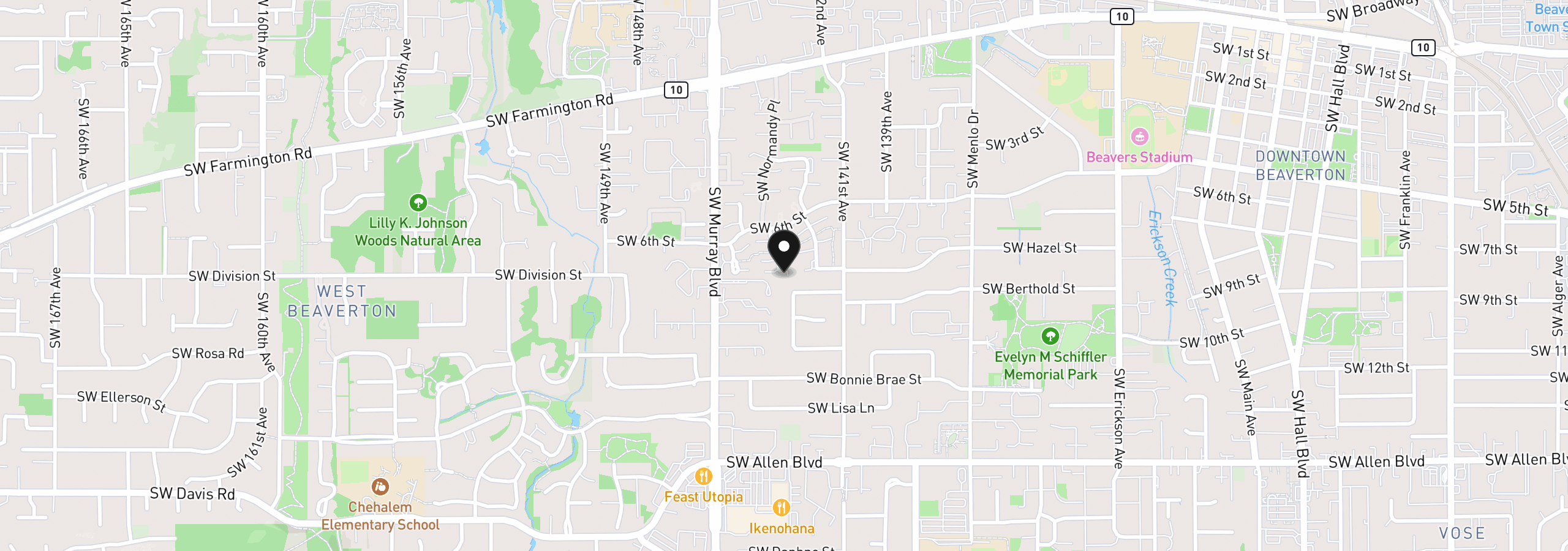 Map showing the location of 5380 SW Colony Ct, Beaverton, OR 97005