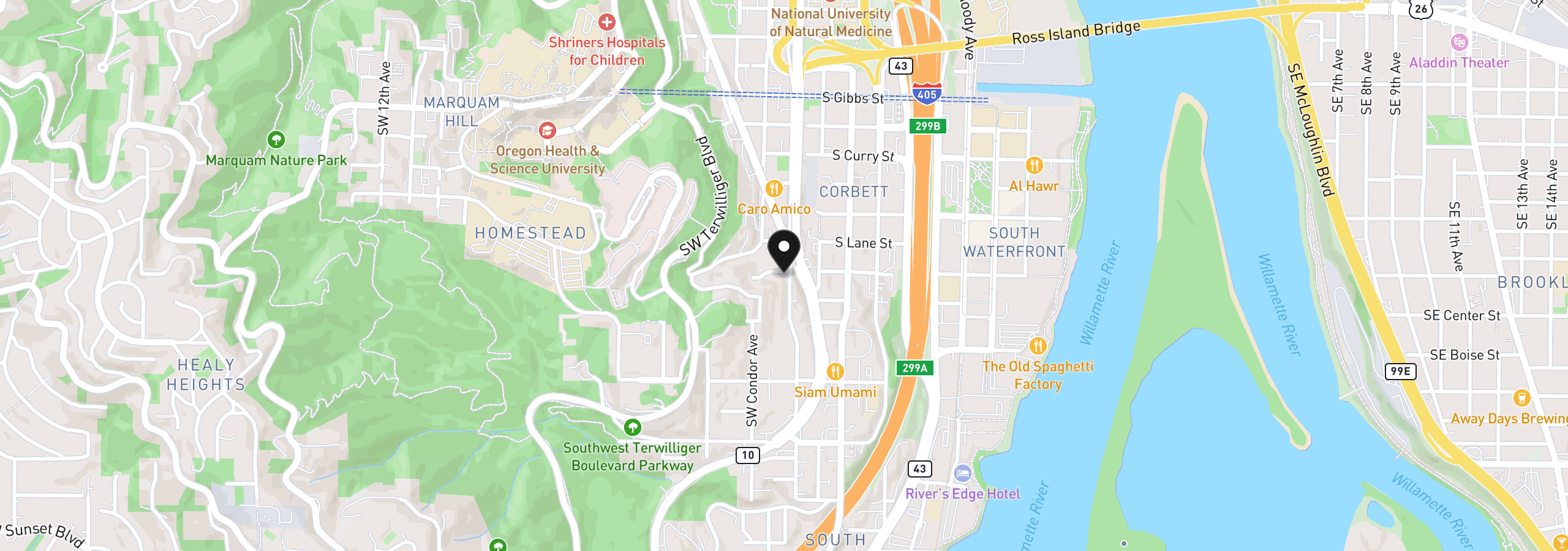 Map showing the location of 3907 SW View Point Ter, Portland, OR 97239