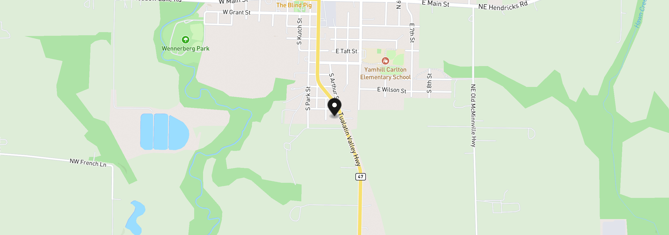 Map showing the location of 60 W Taylor St, Carlton, OR 97111