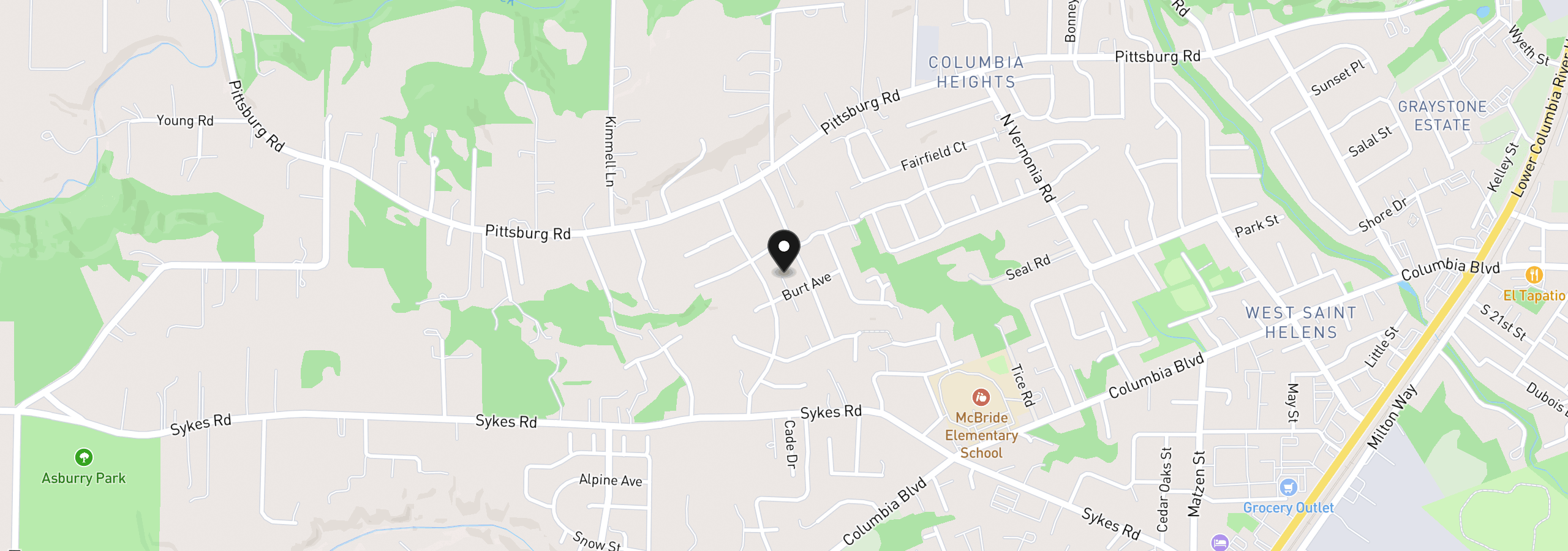 Map showing the location of 34967 Burt Rd, St. Helens, OR 97051