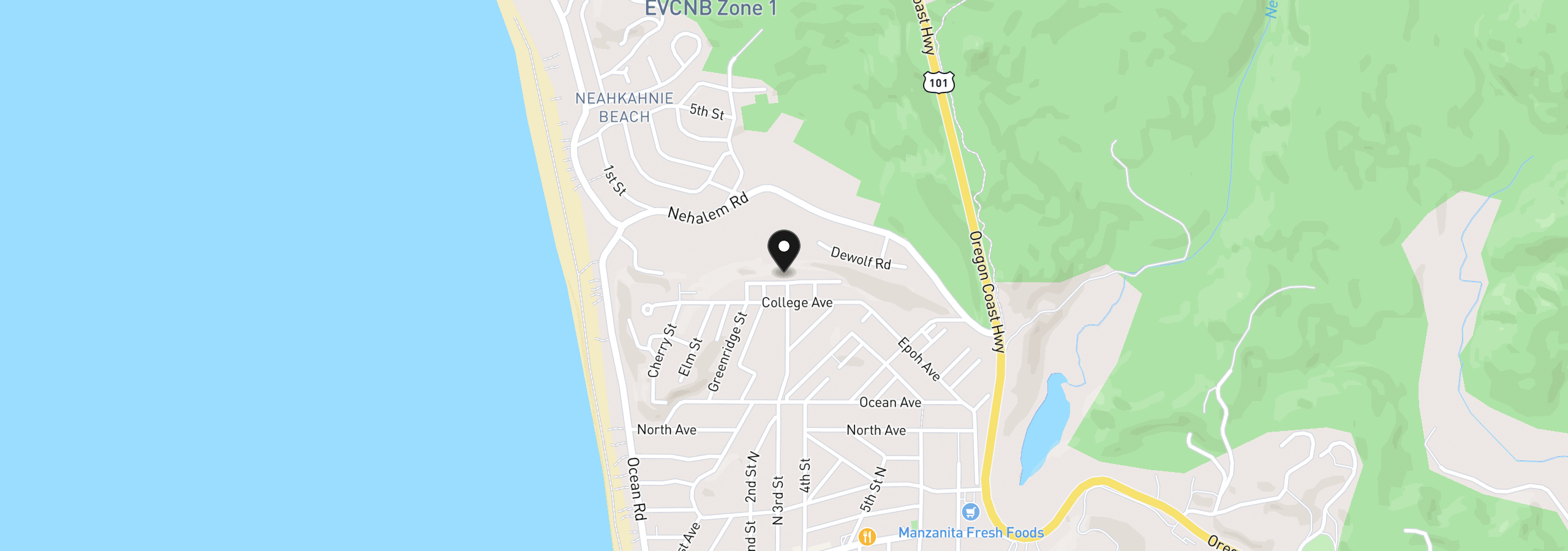 Map showing the location of 285 University Ave, Manzanita, OR 97130