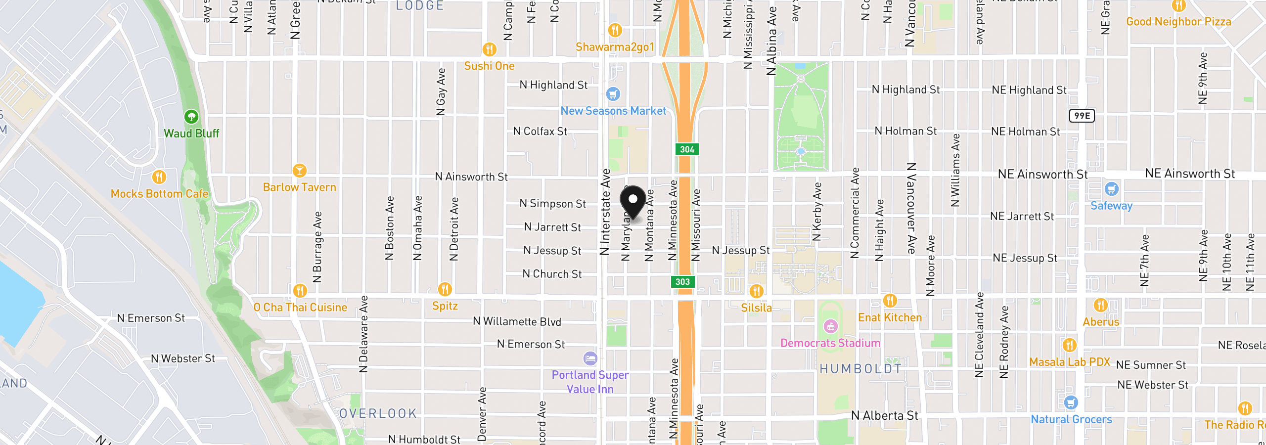 Map showing the location of 5806 N Maryland Ave, Portland, OR 97217